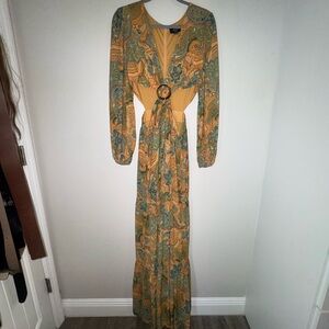 Vici Long Sleeve Paisley Dress in Green and Gold
